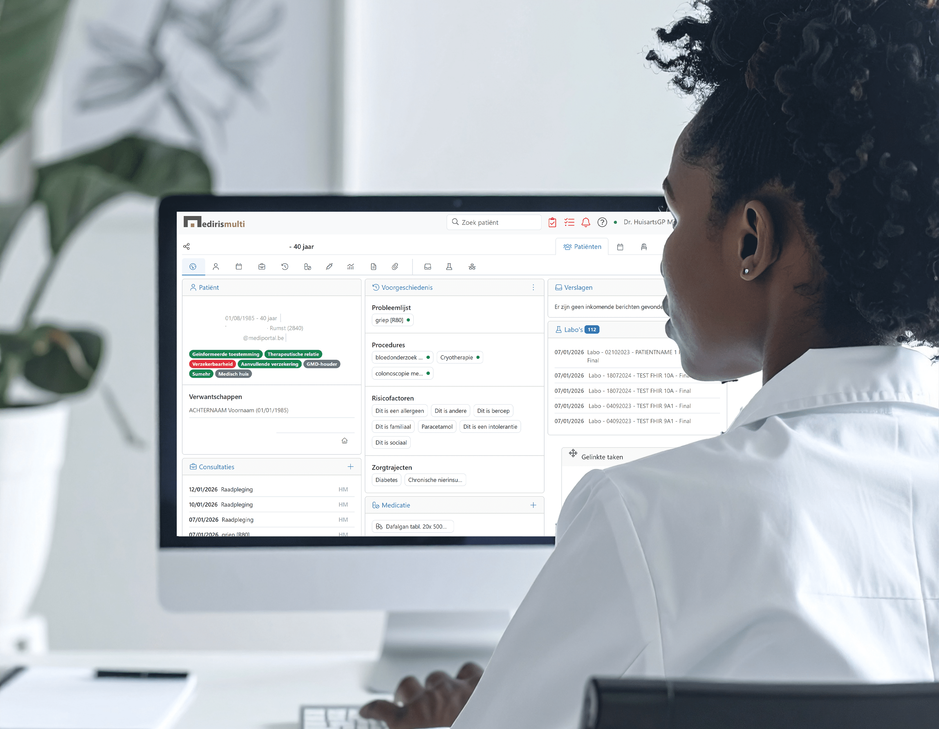 Arts dat het dashboard van Mediris GP gebruikt